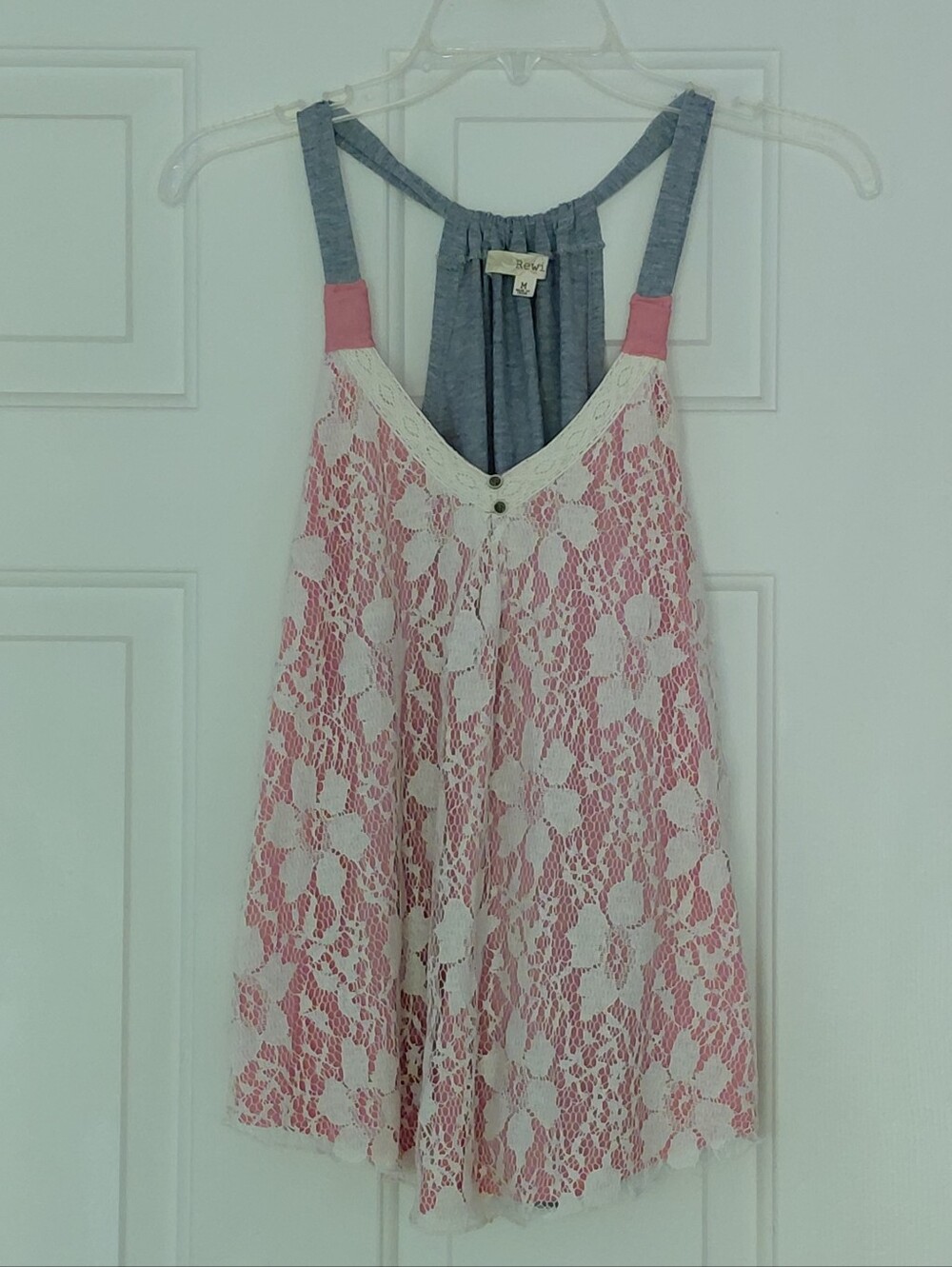 Rewind Lace Coral Gray Flowy Feminine Tank Top Size Medium.